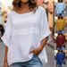 Women's round Neck Casual Top Three Quarter Sleeve Loose Fit Independent Website Summer New Style_ecoleips.com