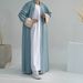 Muslim Dress Women Luxurious Dubai-Inspired Open Cardigan Abaya – Modest Elegance In Peacock Blue, Light Green & Brown_ecoleips.com