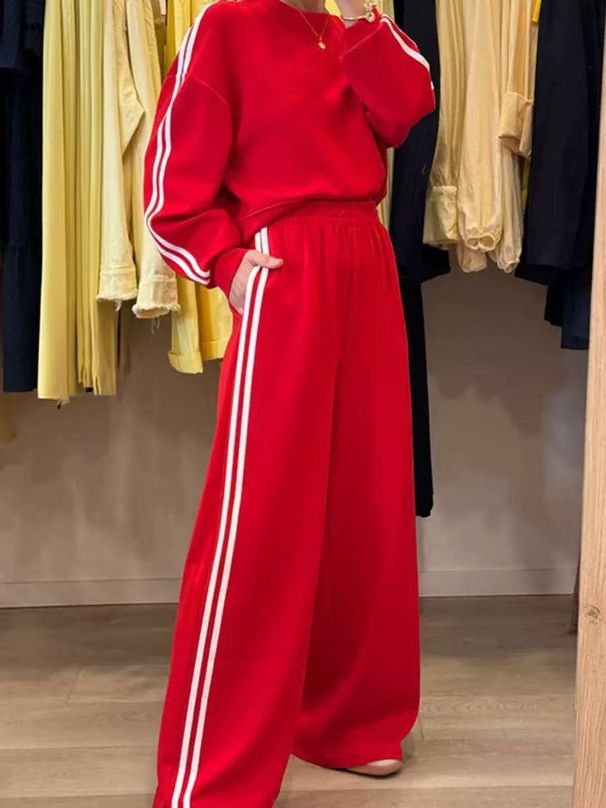 Women's Clothing Women's Stylish Side Stripe Casual Two-Piece Set With Pockets - Autumn Fashion Outfit In Black, Red, Navy, Beige (S-XXL)_ecoleips.com