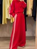 Women's Clothing Women's Stylish Side Stripe Casual Two-Piece Set With Pockets - Autumn Fashion Outfit In Black, Red, Navy, Beige (S-XXL)_ecoleips.com