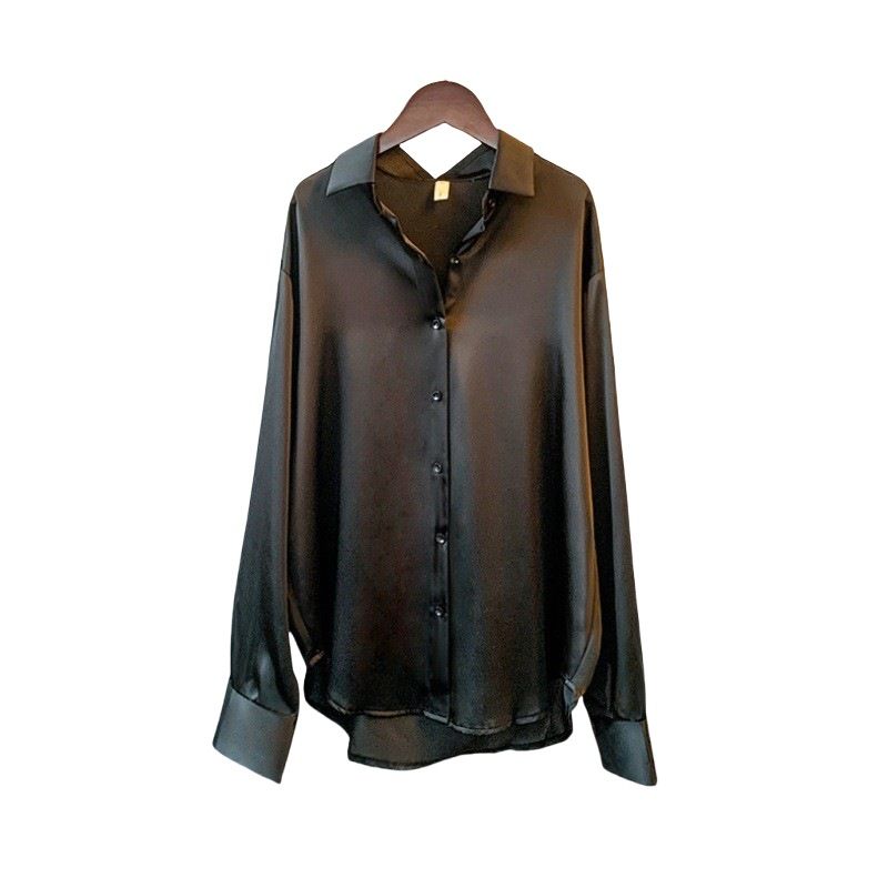 Women's Oversized Satin Long-Sleeved Shirt-A Versatile Autumn Piece With Retro Charm, Perfect For Casual Wear._ecoleips.com
