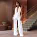 Women's Clothing Sexy Halterneck Deep V Top Temperamental And Fashionable Pure White Wide Leg Pants Two Piece Set_ecoleips.com