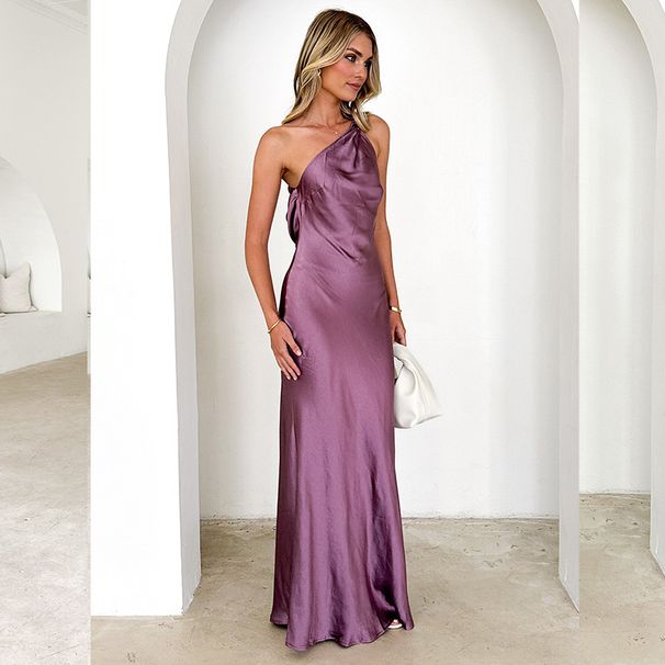 Women's Clothing New Fashion Sexy Slant Collar Sling Hollow Backless High Waist Slim Fit Dress_ecoleips.com