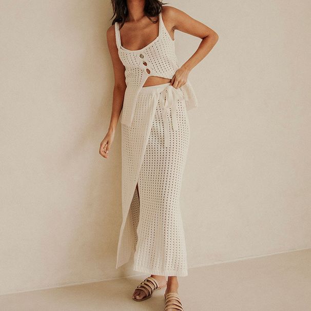 Women's Clothing Spring And Summer Casual Beach Style Suit Sling Slit Design Strappy Long Skirt Two Piece Suit_ecoleips.com