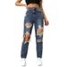 High Waisted Loose Fitting Ripped Jeans for Women European American Street Style Trendy Wide Leg Straight Leg Distressed Pants_ecoleips.com