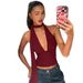 Summer Halter Neck Camisole Top for Women Sexy Low Cut Back Hollow Design European And American Fashion Solid Color_ecoleips.com