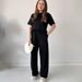 Women's Clothing New Solid Color Short Sleeved Top With Strap Pocket Straight Pants Suit_ecoleips.com