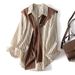 Women's Clothing design striped printed shirt for women ~ casual knitted shawl two piece tops that make you look thin and young_ecoleips.com