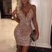 Sequin-Embellished V-Neck Lace Bodycon Dress – Sleeveless Slit Mini Dress For Night Out & Parties_ecoleips.com