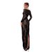 Elegant Long Sleeve Lace Trim Square Neck Back Zipper A-Line Maxi Dress With Side Slit Fashion Trends_ecoleips.com