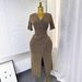 Fashion Dress For Women Summer New Sexy V Neck Slit Waist Slimming Temperament Bright Silk Hot Diamond Long Skirt_ecoleips.com