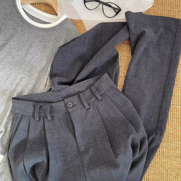 Women's Clothing Dark Gray Suit Pants For Women High Waist Slimming Loose All Match Straight Casual Wide Leg Trousers Spring_ecoleips.com