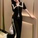 Women's Black Casual Sports Suit Summer Loose Wide Leg Pants Two Piece Set Reducing Age Internet Celebrity Street Style Short Sleeved_ecoleips.com