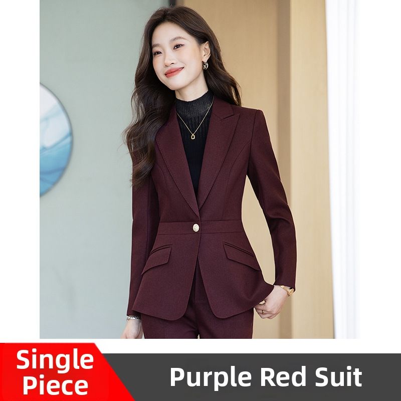 Women's Professional Suit Set Wine Red Elegant Blazer And Pants Office Interview Business Attire_ecoleips.com