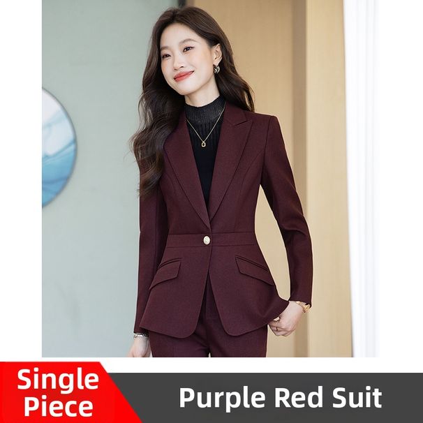 Women's Professional Suit Set Wine Red Elegant Blazer And Pants Office Interview Business Attire_ecoleips.com