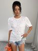 Women's Casual Lace Bubble Short Sleeve Shirt Top Hollowed Out Design Summer Fashion_ecoleips.com