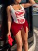 Women's Color Blocked Bodysuit Sexy Summer Fashion Print Two Piece Set with Scarf Regular Thickness_ecoleips.com