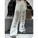 High-Waisted Wide-Leg Jeans Women's Slimming Ripped Casual Pants Lace Trimmed Trendy Cool Design Floor-Length Summer Fashion_ecoleips.com