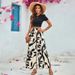 Women's Leaf Print Casual Wide Leg Pants Set Short Sleeve Two Piece T-Shirt Suit Spring Summer Tight Navel Baring Outfit_ecoleips.com