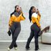 Women's Fashion Long Sleeved Loose Top With Slim Pencil Pants Splicing Color Casual Wear Two Piece Set_ecoleips.com