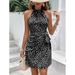 2025 European And American Cross-border Women's Summer Fashion Halter Neck Zipper Sleeveless Floral Pleated Dress_ecoleips.com