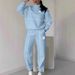 Women's Fashionable Lapel Zipper Polo Shirt Set Solid Color Autumn Sweatshirt_ecoleips.com