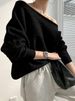 Korean Chic Oversized Off-Shoulder Sweater - French-Inspired Batwing Sleeve Knit Top For Women (Gray, Black, Beige, One Size)_ecoleips.com