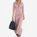 Long Sleeve Zip-Up V-Neck Dress – Minimalist Elegance In Soft Jersey Fabric_ecoleips.com
