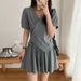 Women's European Style Short Sleeve T-Shirt Korean Slim Fit Two Piece Set Top Casual Fashion_ecoleips.com
