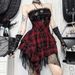 Women's Elegant Sexy Red Plaid Strapless Bodycon Skirt Dress Summer 2024 New Fashion Casual Midi Skirt_ecoleips.com