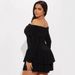 Elegant Off-Shoulder Women's Long Sleeved Pleated Dress Sexy Party Wear European American Style Solid Color Cross Border Design_ecoleips.com