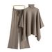 Women's Clothing Fashion Two Piece Suit For Women In Spring With High Collar Cape Knitted Sweater Wide Leg Pants Temperament Suit_ecoleips.com