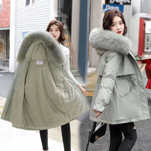 "Women's Fleece-Lined Short Puffer Coat Winter Thickened Warm Jacket With Faux Fur Hood, Oversized Fit, Zip Closure, Multiple Colors & Sizes"_ecoleips.com