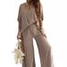 Women's Clothing V neck bat sleeve top casual pants set_ecoleips.com