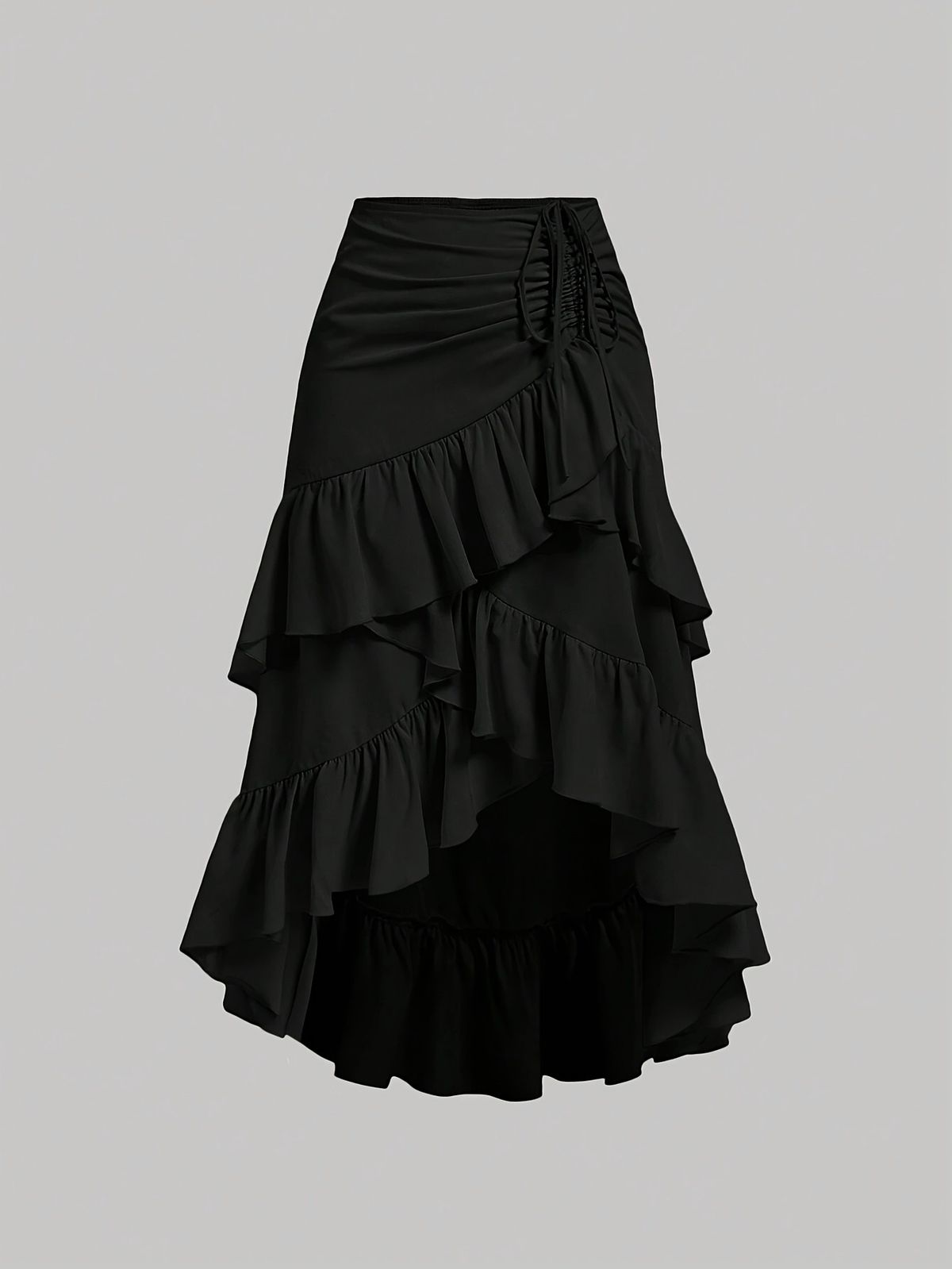Women's High-Waisted Flounce Hem Skirt – Sweet & Elegant A-Line Midi Skirt For Summer (S-Xxl, Wine Red/Black/Pink/Mixed)_ecoleips.com