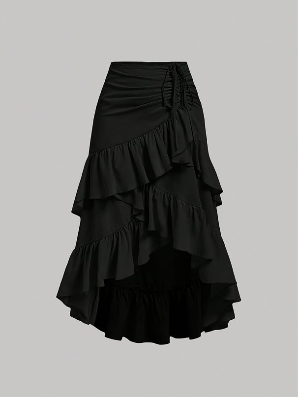 Women's High-Waisted Flounce Hem Skirt – Sweet & Elegant A-Line Midi Skirt For Summer (S-Xxl, Wine Red/Black/Pink/Mixed)_ecoleips.com