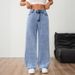 Women's Light Wash High-Waisted Wide-Leg Jeans – Vintage-Inspired Distressed Denim With Unique Pleated Details, Non-Stretch Cotton Blend_ecoleips.com
