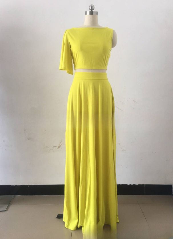 Women’s Clothing One Shoulder Sleeves, Large Swing, Floor Length Two Piece Dress_ecoleips.com
