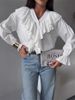 V-Neck Flounce Sleeve Blouse – French Vintage Inspired Oversized Cotton Shirt (S-XXL, White)_ecoleips.com