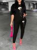 Women's Casual Loose And Fashionable Sunflower Cross Pattern Print Loose T-shirt+cropped Pants Two-piece Home Sportswear Daily Wear-241_ecoleips.com