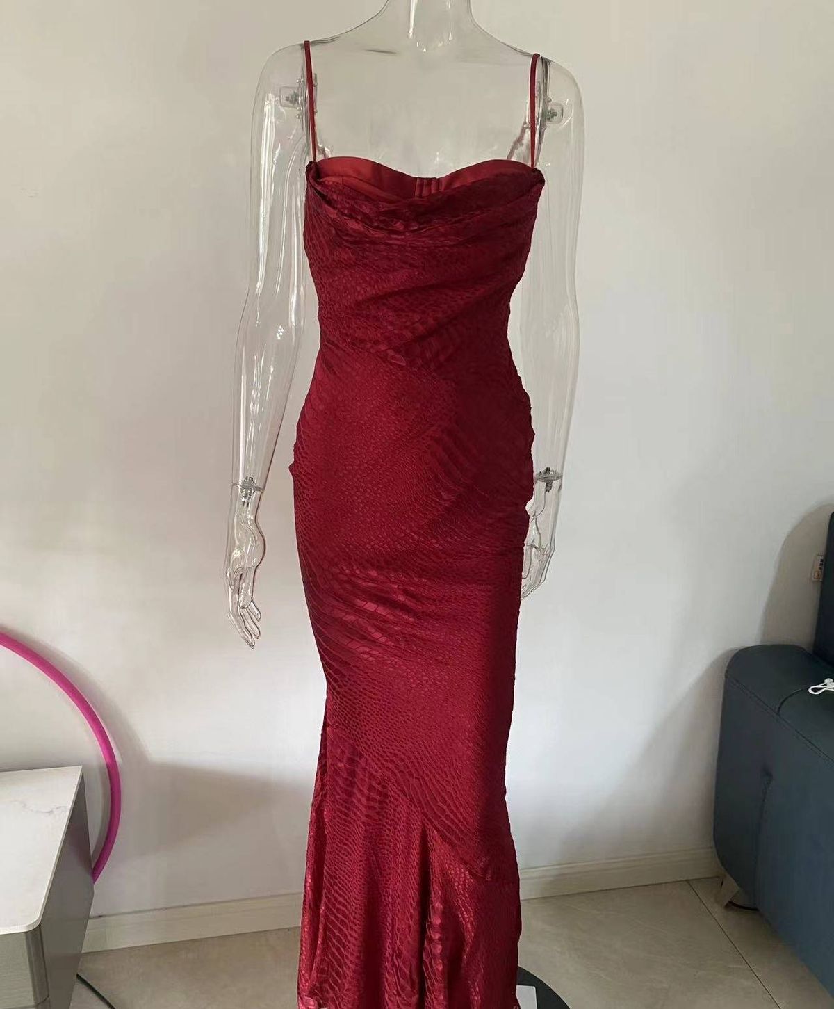 SDM193 Women's Elegant Crocodile Print Strapless Faux Two-Piece Bodycon Dress Sexy Party Wear_ecoleips.com