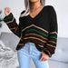 Ins Style Autumn Winter New Rainbow Striped Casual Loose Sweater Women's Fashion_ecoleips.com