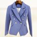 Women's Clothing Suits Thick Fabric Double Breasted Silver Metal Lion Head Button Small Suit Jacket_ecoleips.com