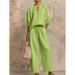 Summer Women's Wide Leg Pants Set Casual Loose Fit Zipper Round Neck Top Solid Color American Style_ecoleips.com