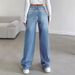 Women's High-Waisted Slimming Straight Leg Jeans Floor-Length Trousers Regular Fit Solid Color Fashion_ecoleips.com