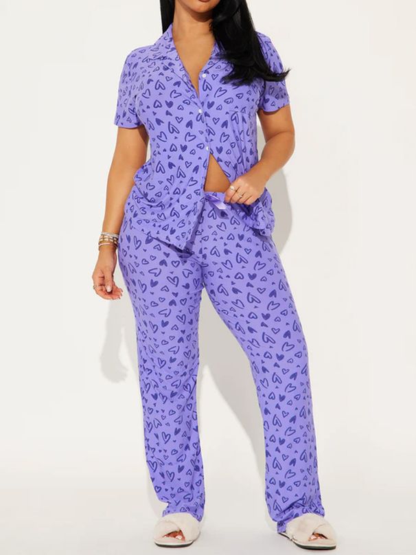 Summer Women's Casual Home Wear Set Comfortable Short Sleeve Front Button Elastic Waist Mediterranean Style_ecoleips.com
