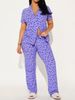 Summer Women's Casual Home Wear Set Comfortable Short Sleeve Front Button Elastic Waist Mediterranean Style_ecoleips.com