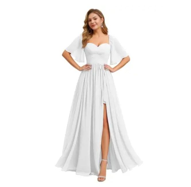 Square Neck Back Tie Evening Dress With Side Slit, Elegant A-Line Midi/Maxi Party Gown For Wedding Guest, Prom, And Formal Occasions_ecoleips.com