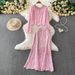 Luxury Lace Shirt for Women with Heavy Rhinestone Embellishments round Neck Elegant Fishtail Design High End Sophisticated_ecoleips.com
