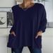 Women's Casual Long Sleeve T-Shirt Round Neck Pocket Detail Solid Color Spring/Summer New American Style_ecoleips.com